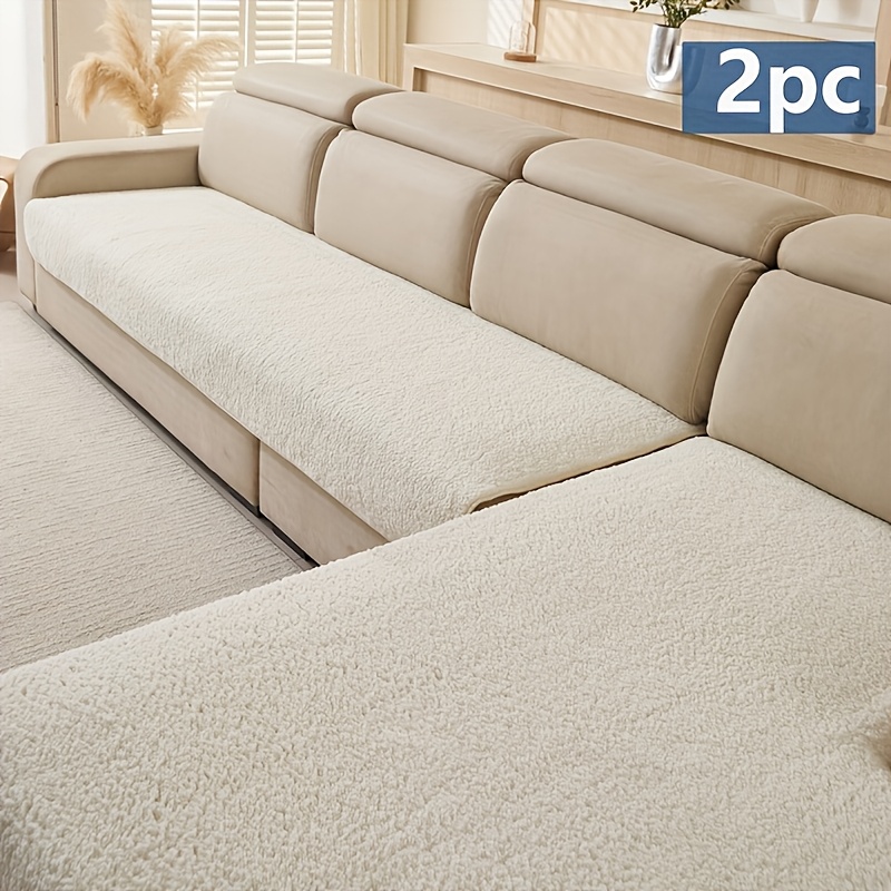 TEMU [elegant ] 2pcs Easy Solid Sofa Covers, Warm Non-slip Sofa Pads For Autumn And Winter - Jacquard, Retro Plush Cushions, Autumn And Winter Plush
