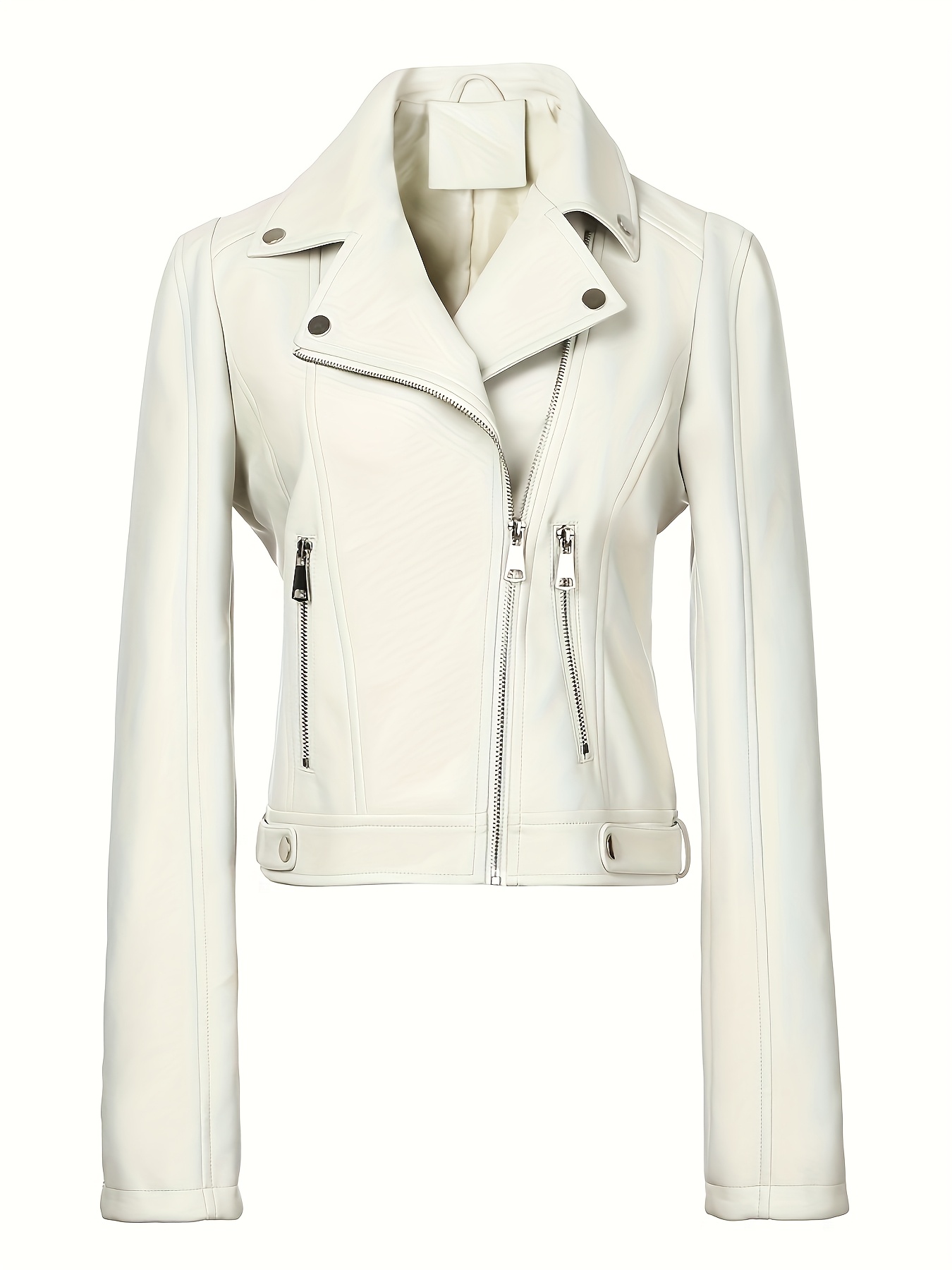 stilvolle weiße kunstleder bikerjacke damen reißverschluss Temu