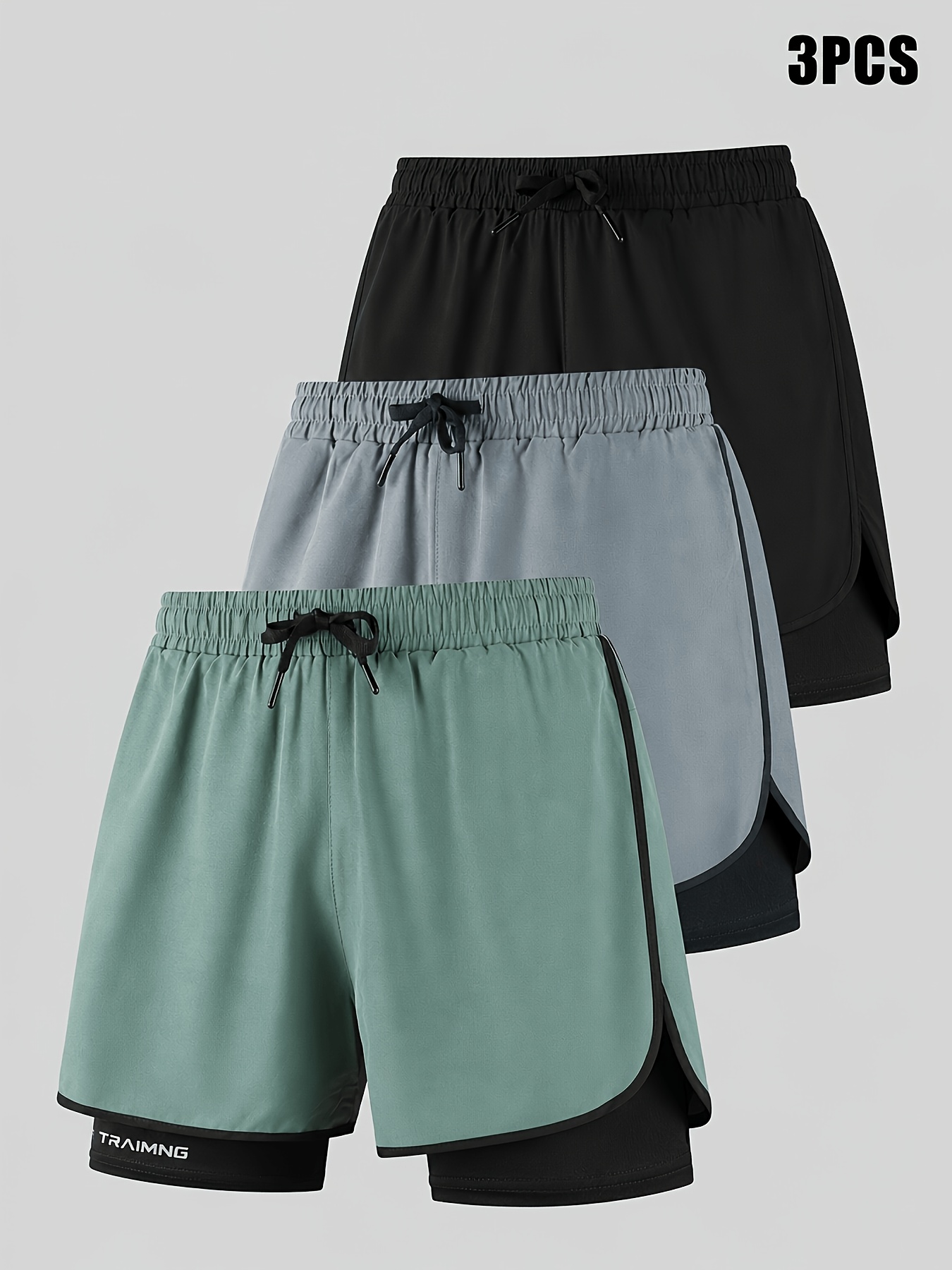 Conjunto de 3 Calções de Corrida 2-em-1 com Bolso para Telemóvel 2