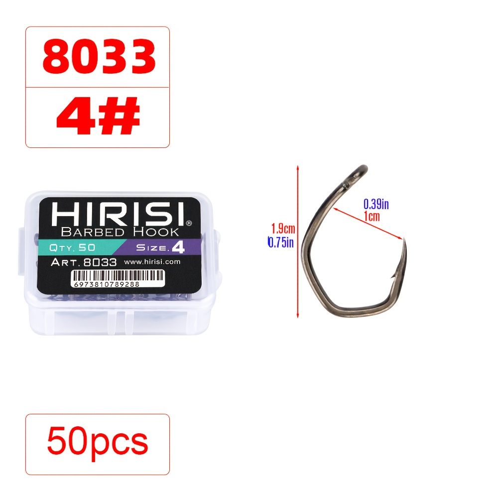 E-shop 50-teiliges Angelhaken-Set aus Kohlenstoffstahl, Einzelkreis-Haken mit Widerhaken für Meerfischen, Angelzubehör