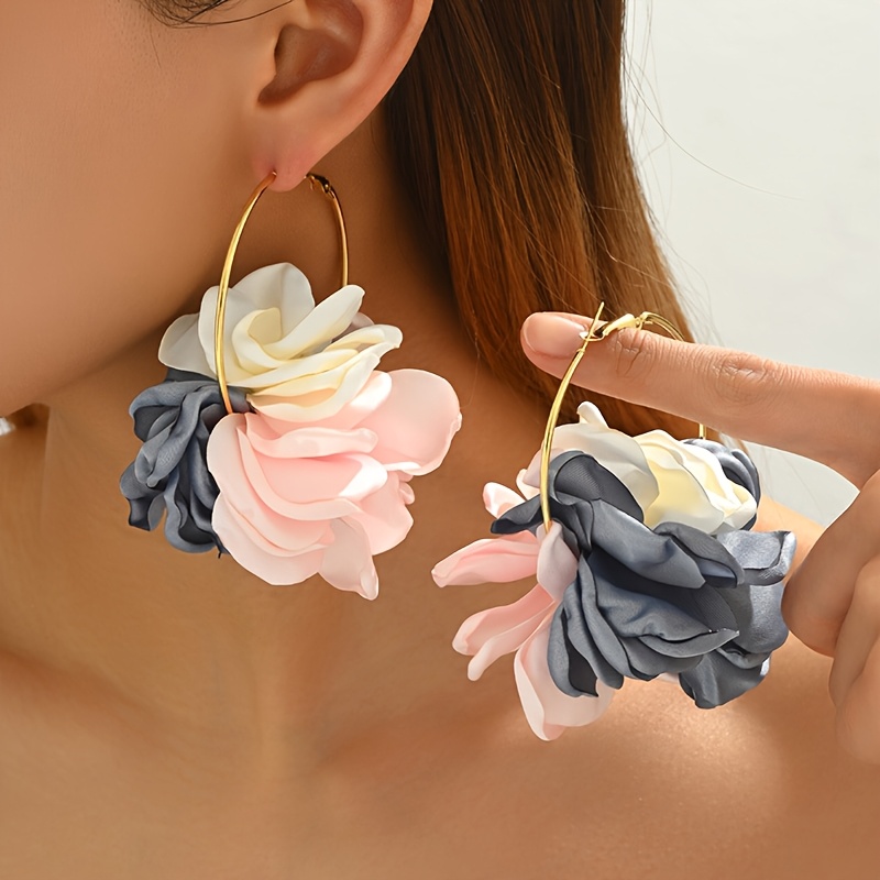 Elegant Style Geometric Fabric 3d Petal Earrings Women