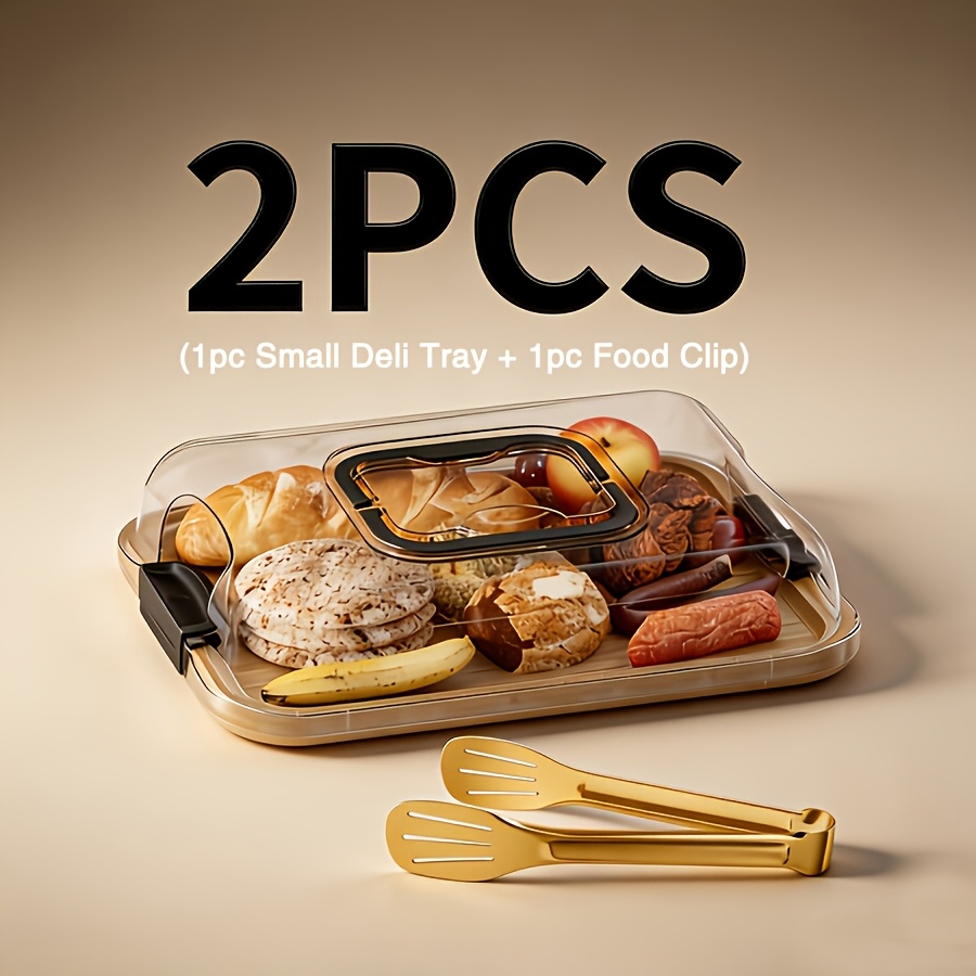 TEMU 2pcs Bamboo Charcuterie Board Set With Raised Clear Lid - Large Portable Cheese Platter And Serving Tray For Parties, Weddings, Picnics,