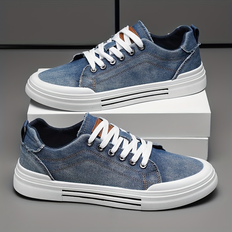 

Men' Collection Casual Shoes - Breathable, Fashionable Denim Design With White Laces For Or Athletic Activities, Insole Fabric