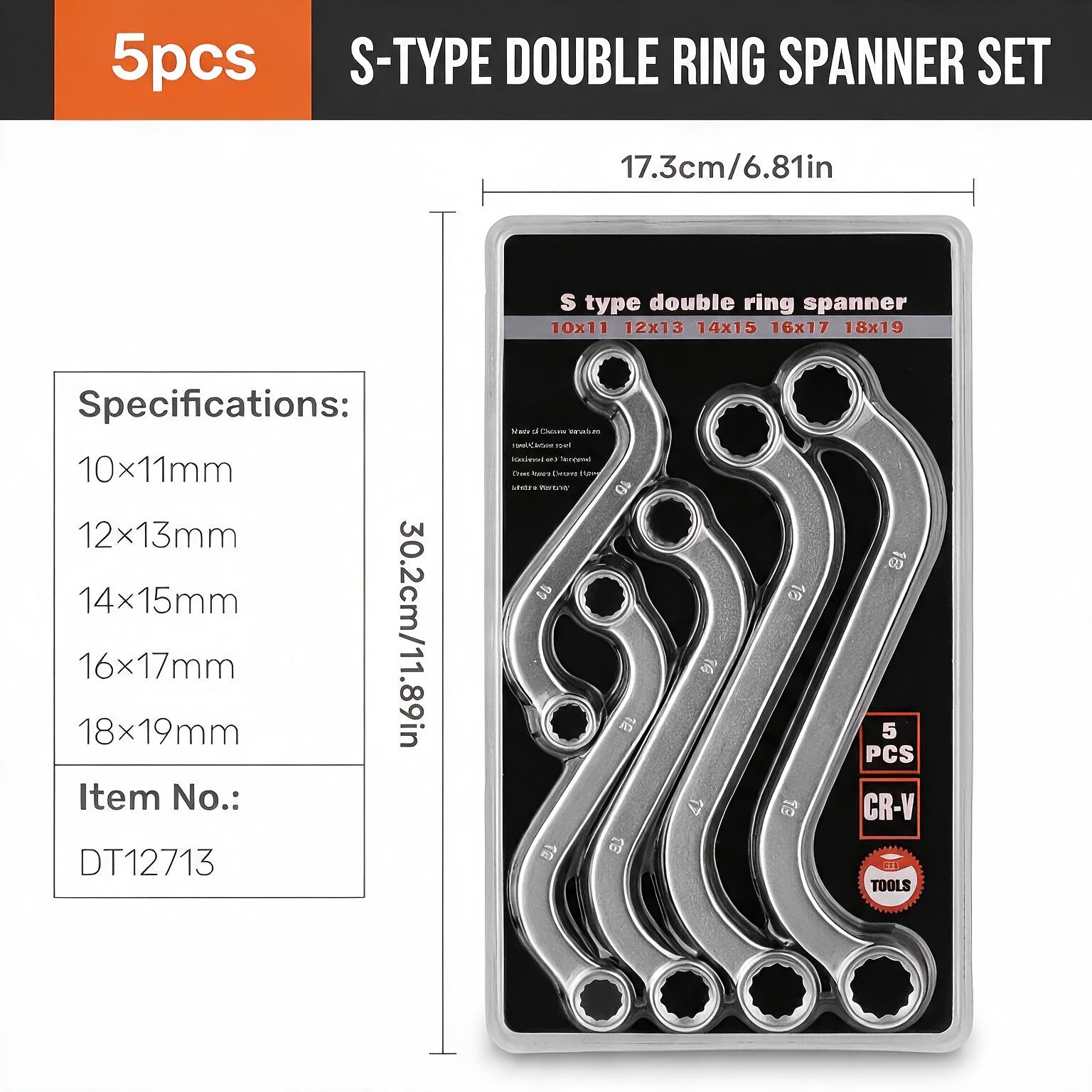 5pcs S-type Offset Ring Wrench Kit, Heat Treated Anti-rust Polished, Mechanic Hand Tool Set For Auto Motorcycle