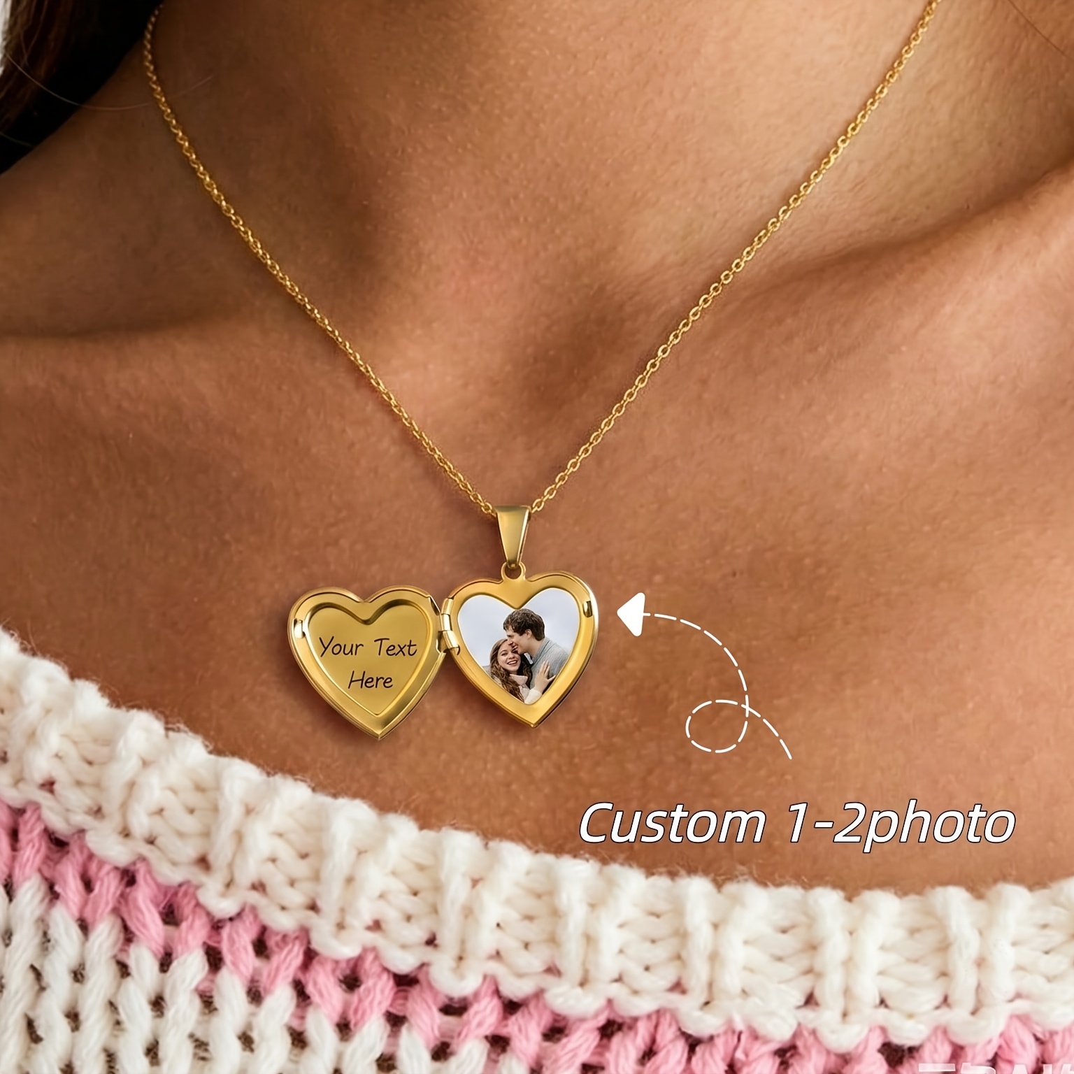 Custom Heart-Shaped Photo Engraving Necklace in Titanium Steel