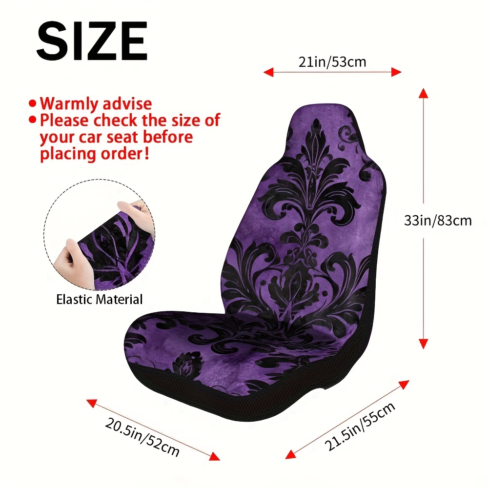 TEMU Set Of 2, Elegant Gothic Purple Pattern Car Seat Covers, Convenient And Cozy, Single Front Seats, Great For And Relaxing
