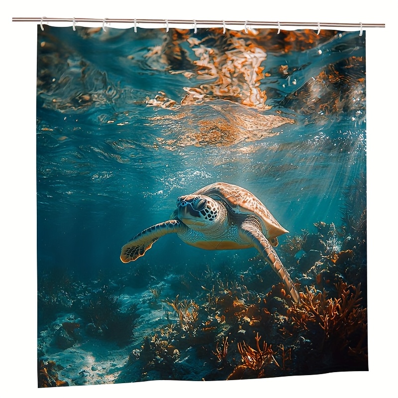 1pc sea turtle   shower curtain 70 8x70 8 inch durable polyester easy   themed design with clear blue water vibrant coral   bathroom bathtub or window decor bathtub curtain   theme decor durable shower curtain shower curtains for bathroom