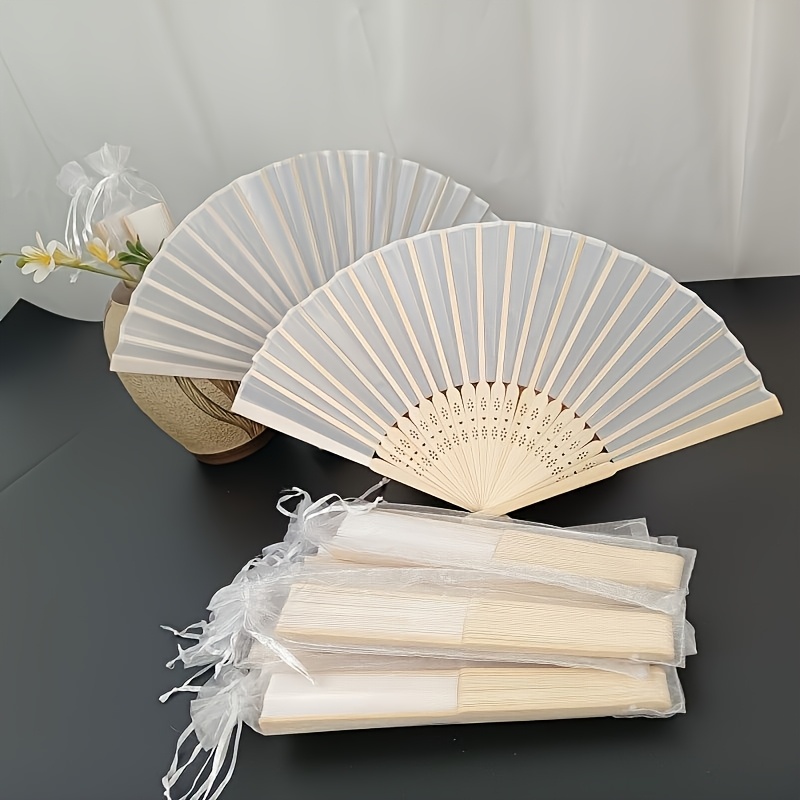 1pc elegant white handheld folding with a organizer pouch   wedding gifts ball decorations and home decor bamboo craft wedding gift