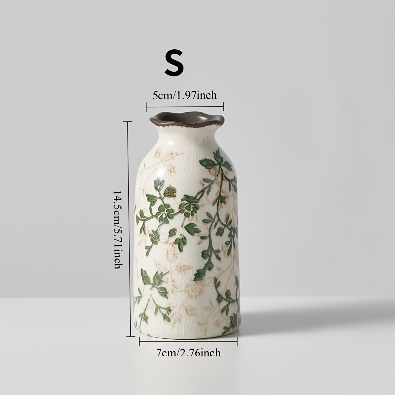 TEMU Green And Beige Vintage Vase, Chinoiserie Floral Vase, Rustic Ceramic Large Vases For Home Decors, Living Room, Bookshelf, Office, Grand Decor,