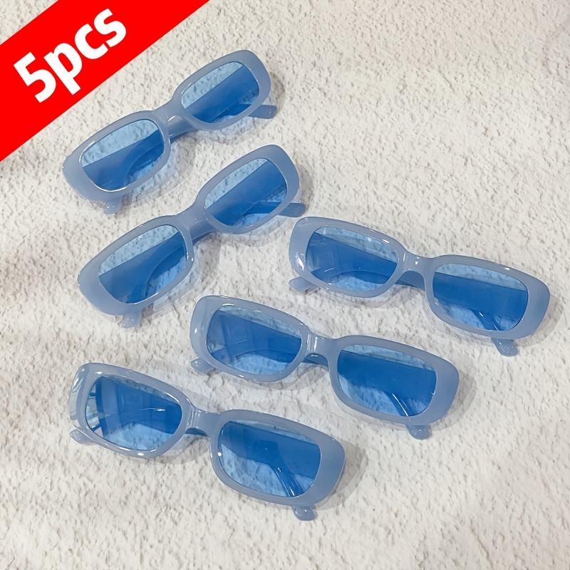 

5 Pairs Of Neutral Stylish Y2k Personality Jelly Blue Decorative Glasses Suitable For Parties, Photography Accessories, Vacations, And A For New Year And Christmas Gifts.