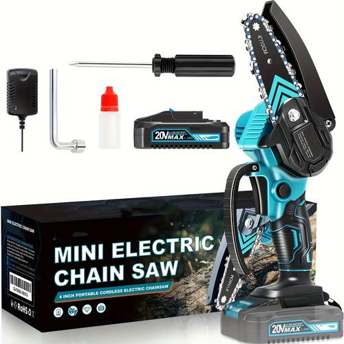 mini chainsaw cordless handheld electric chain saw with splash lock lightweight portable electric tree cutter with rechargeable battery safe powerful for quick trimming tree branches courtyard household garden