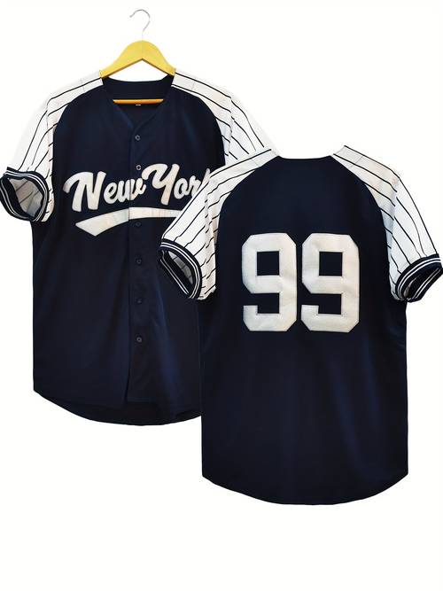mens 99 baseball jersey 100 polyester knit fabric v neck short sleeve t shirt with embroidered letter casual sports top for button closure loose for parties outdoor activities and daily wear