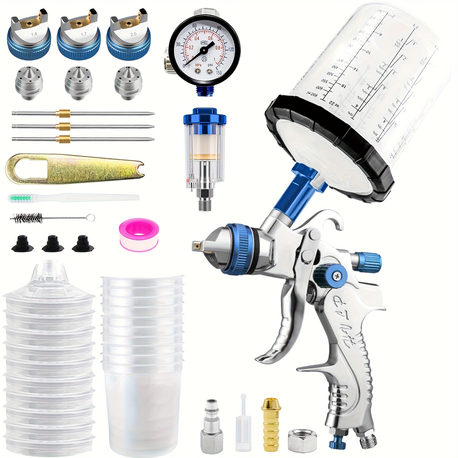 TEMU Hvlp Air Spray Gun H2008 Spray Gun, 3 Nozzle Kit, 650ml Wash Free Pot, Suitable For Diy And Spray Enthusiasts, Car, Repair, House And Furniture