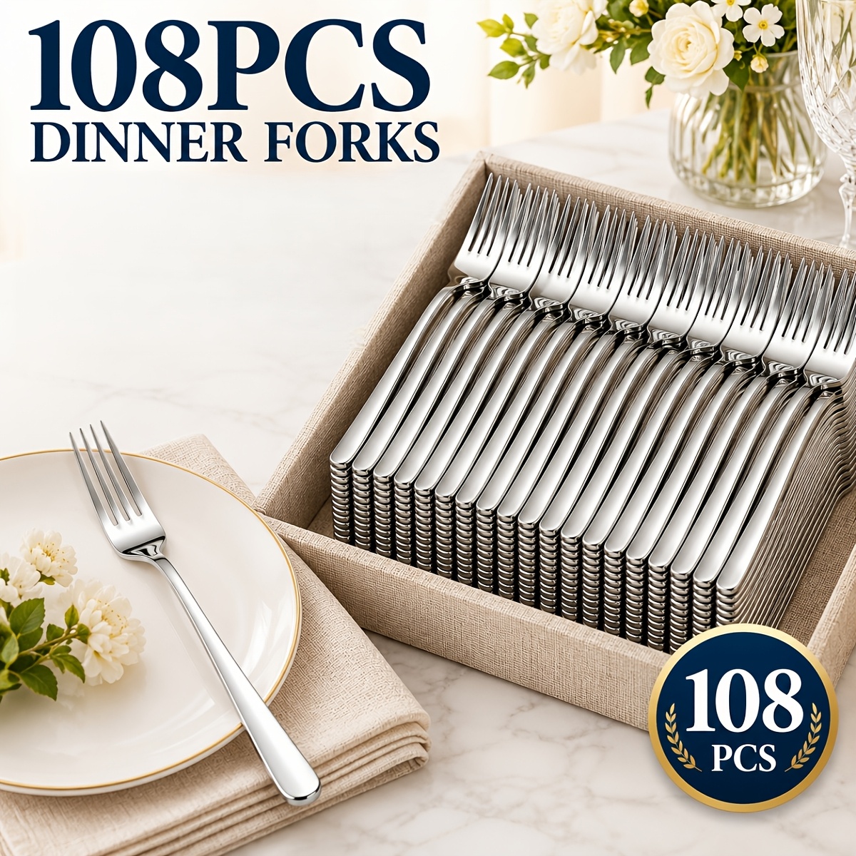 Image of Wholesale 108 Classic Silvery Ergonomic Dining Fork Bundle, Table Forks, Universal Spare Table Utensils For Wedding Buffets, Corporate Event Dinners & Large Multi- Family Daily Replacement