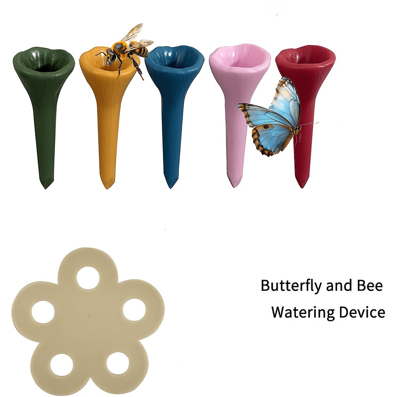 6pcs Colorful Bee Waterer Set – Resin Insect Drinking Cups, And Bees, Suitable For Gardening And