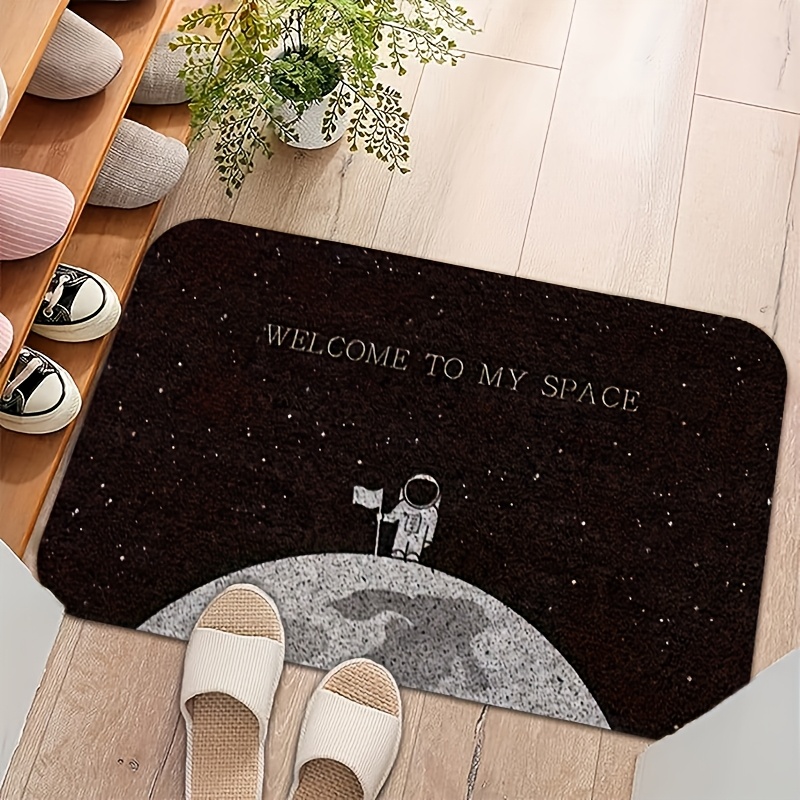 TEMU 1pc Welcome To Themed Doormat - Fleece Material, Machine Washable Indoor/outdoor Entrance Rug, With And Earth Design, Suitable For Front Door,