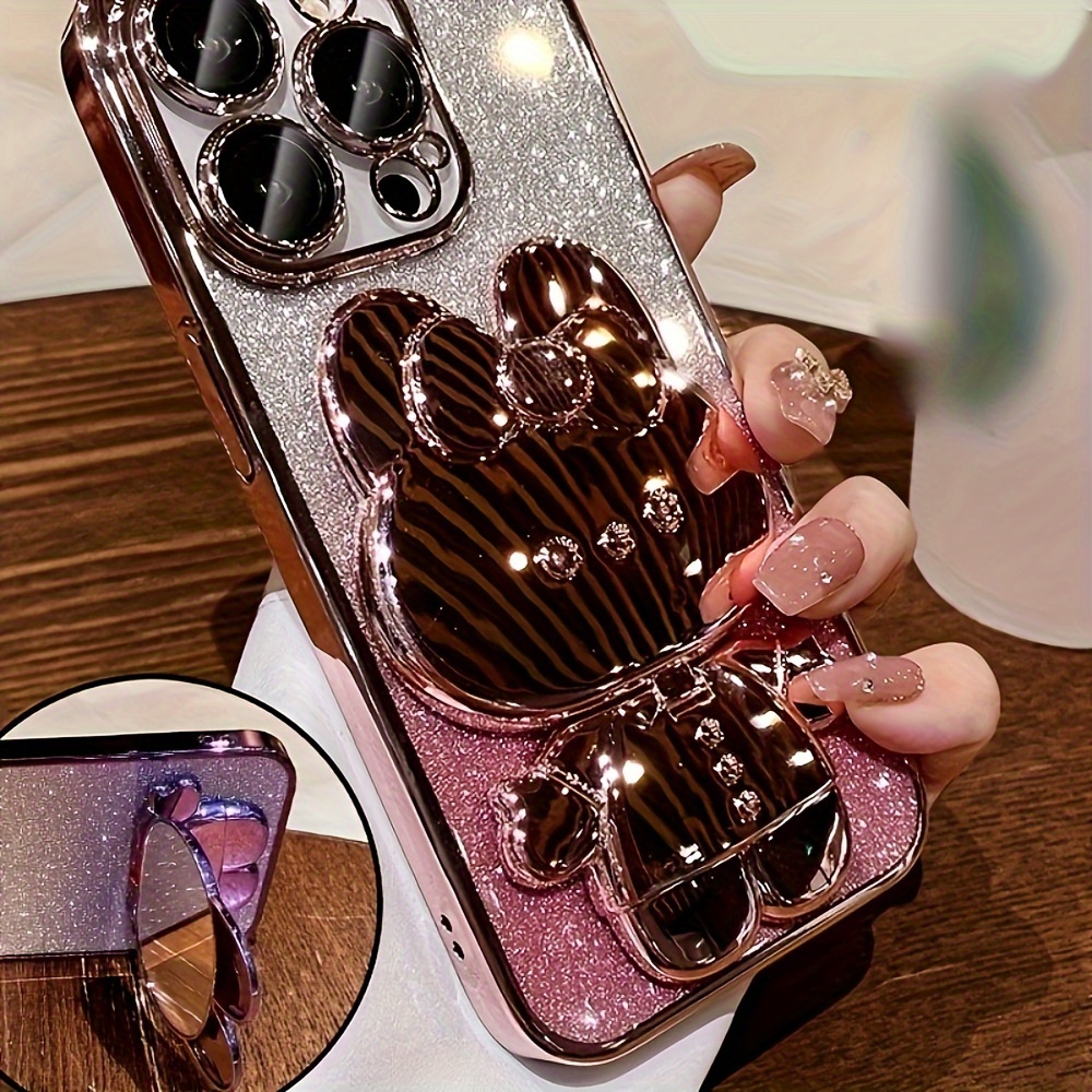 

1 Deluxe Electroplated Case For 15/14/13/12/11pro Max Plus, Romantic - Cute Bunny Phone Holder And Hidden Holder - Shockproof Ultra-thin Protection, Easter - Valentine's Day Gift