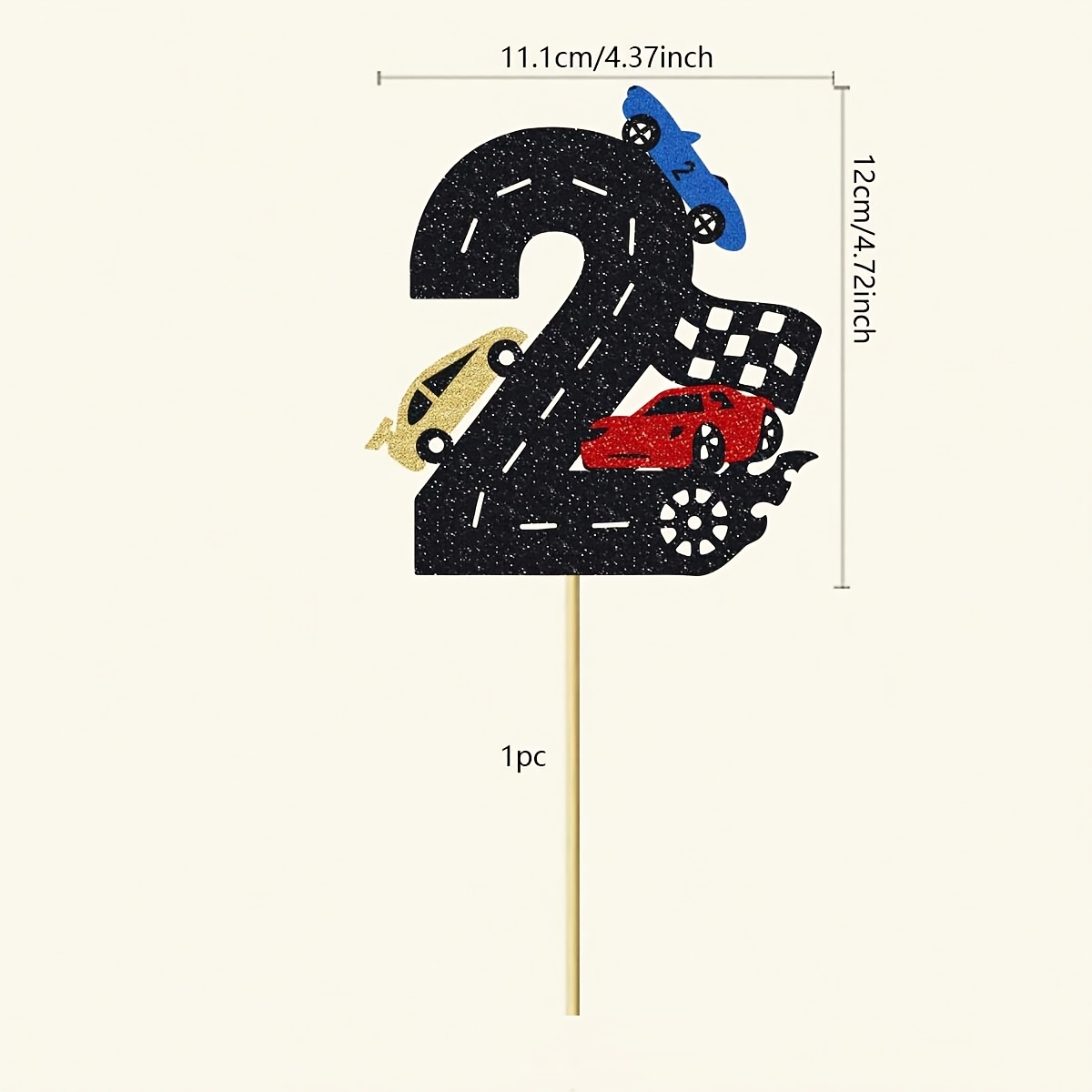 A Racing-themed Cake Topper Featuring A Shiny Racing Flag For A 2nd Birthday Party