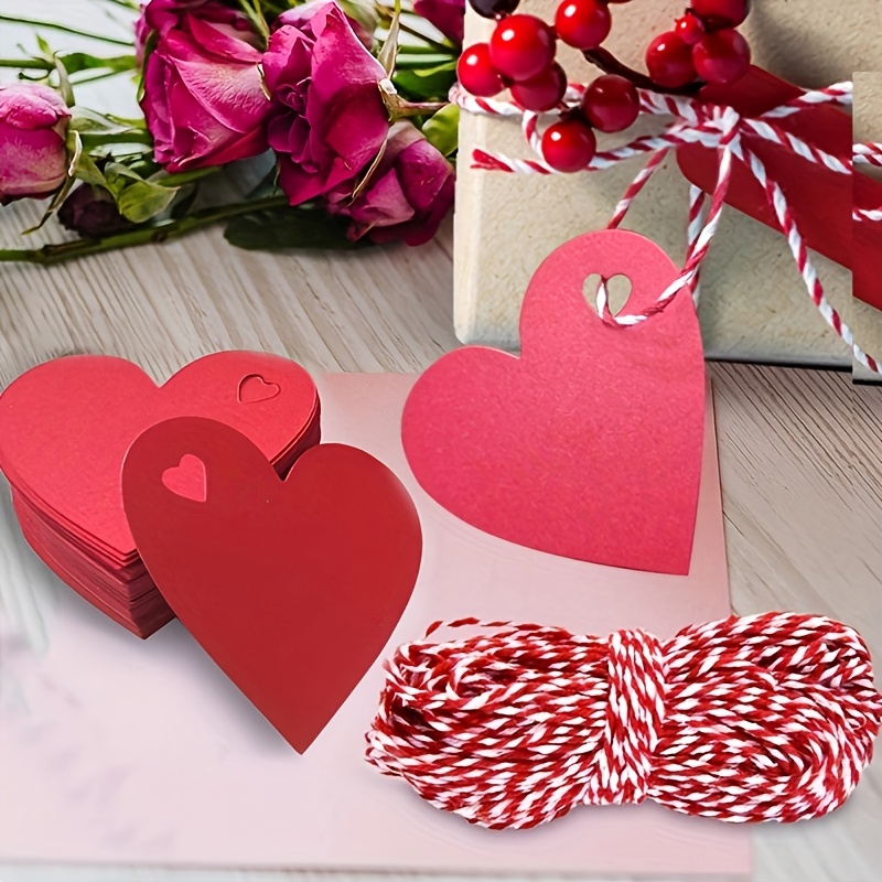 

100pcs Étiquettes kraft en de cœur rouge pour la Saint-Valentin, cartes de vœux de félicitations, étiquettes de cadeaux d' pour destinataires universels pour et la décoration