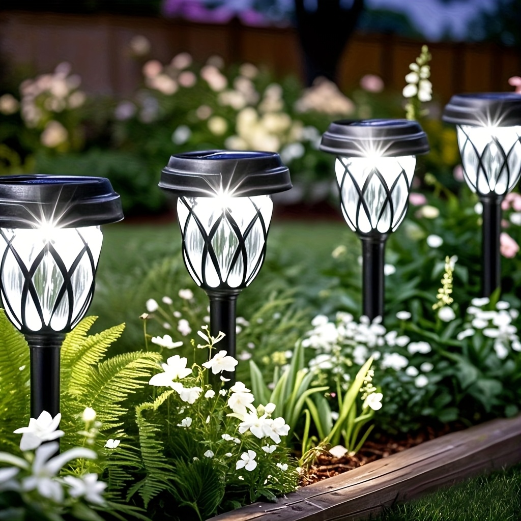 10pack solar led garden stake lights ip44 cross grid   durable polypropylene material   suitable for garden yard patio outdoor and landscape lighting