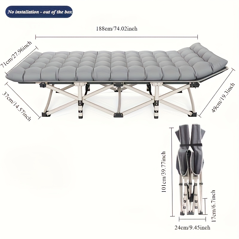 TEMU 75" Foldable Camping Cot, Portable Folding Bed, Lightweight Sleeper, Camping Cot With Carrying Bag, Queen Size Mattress, For Outdoor Use Only