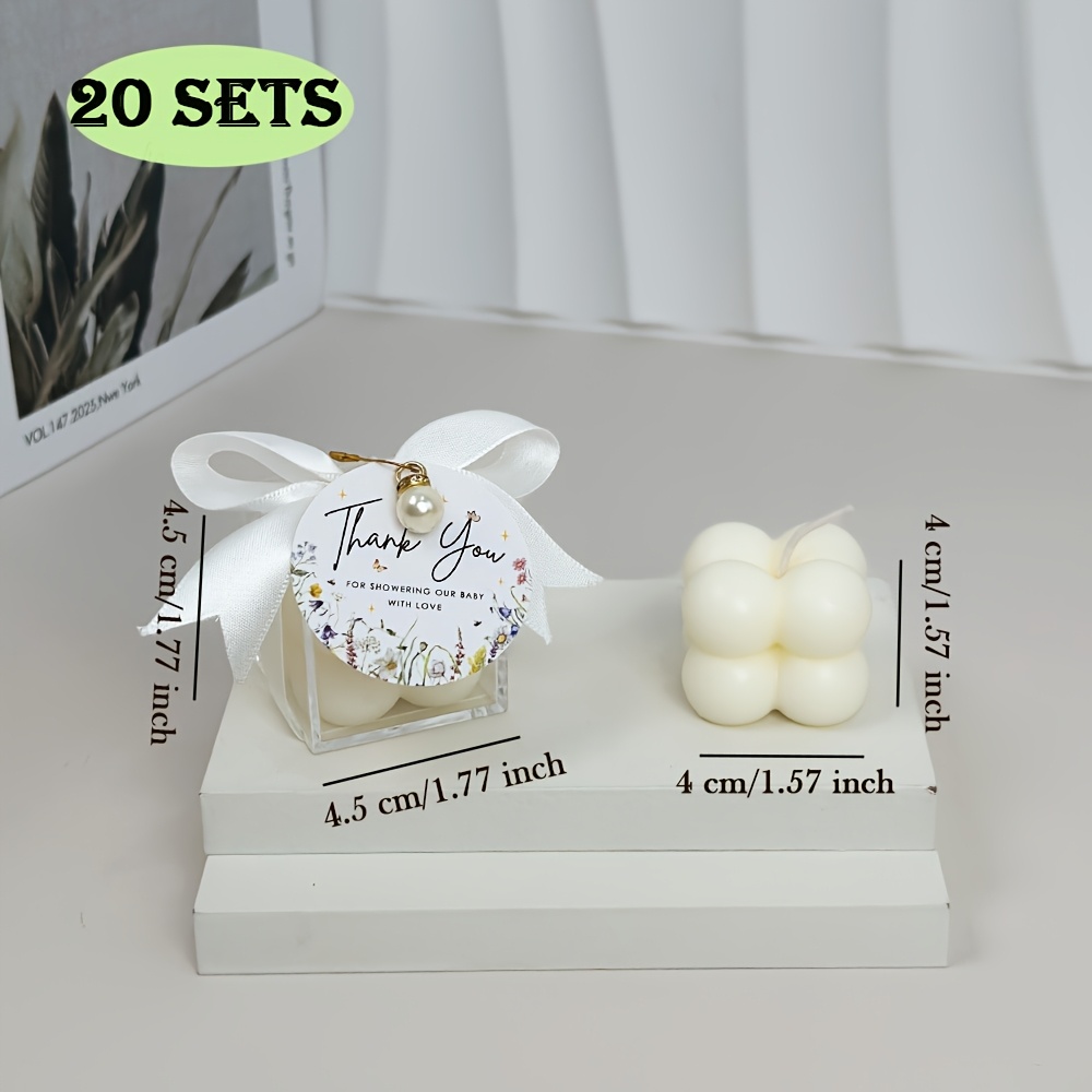 Image of 10/20 Sets Baby Shower Bubble Candle Favors For Guests, Scented Cube Candles With Acrylic Boxes Ribbons And Wildflowers Tags, Suitable For Gender Reveal Wedding Bridal Shower Party Decorations