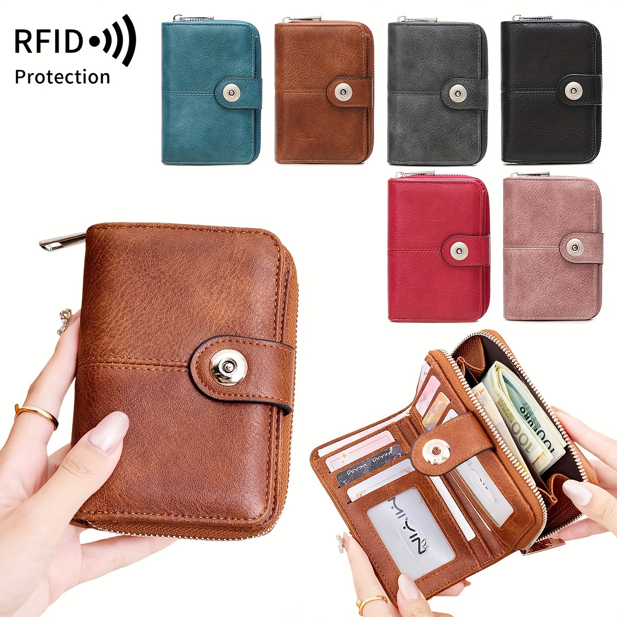 

Miyin Vintage Women's Rfid Blocking Short Wallet Solid Color Clutch Coin , Id Credit Card Holder