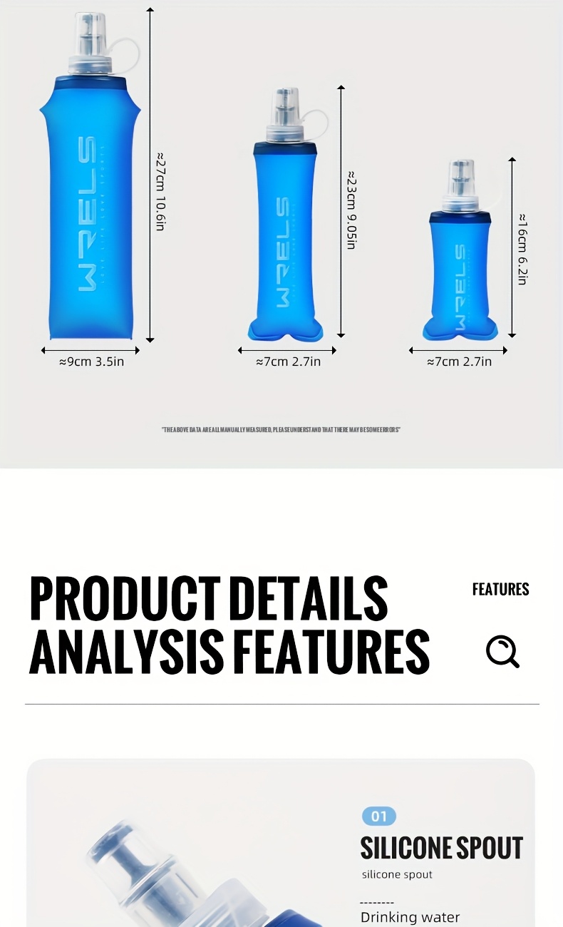 1pc, WRELS Outdoor Sports Solid Color Soft Water Container, Made from Food-Grade TPU Material That Is Free from BPA, Produced Through a Hot Pressing Method That Ensures It Is Odorless, Suitable for Outdoor Activities