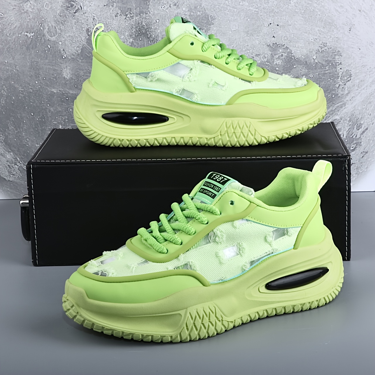 sneakers] men's vibrant lime green skate shoes thick sole