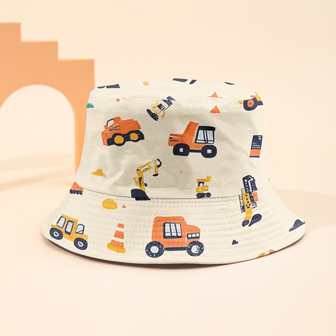 Image of 1-- Reversible Bucket Hat, Suitable 6, Universal For . Features Dinosaur, Animal, Space, Construction Vehicle, And Prints. A Fashionable Summer Fishing Hat For Boys And Girls, Perfect For Beach