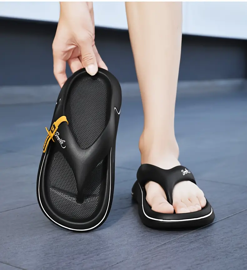mens trendy non flops comfortable thick sole beach sandals for summer white with black accents durable eva material casual unisex design Product details 7