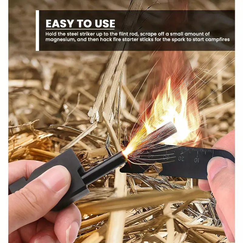 Ultimate Fire Starter Survival Tool Kit With Wood Handle Flint And