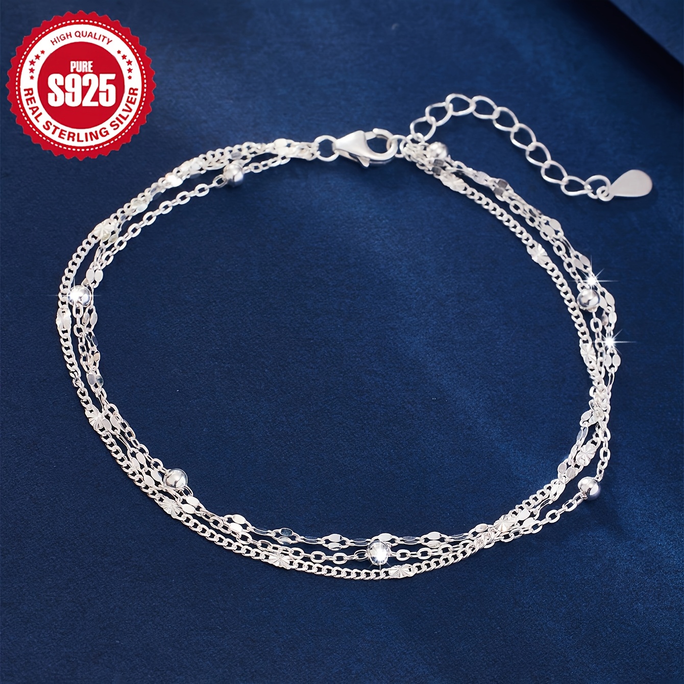 TEMU Three-layer Bracelet Made Of 925 Silver With A Lip Cross Design - Stylish And Sophisticated, Wear For Women