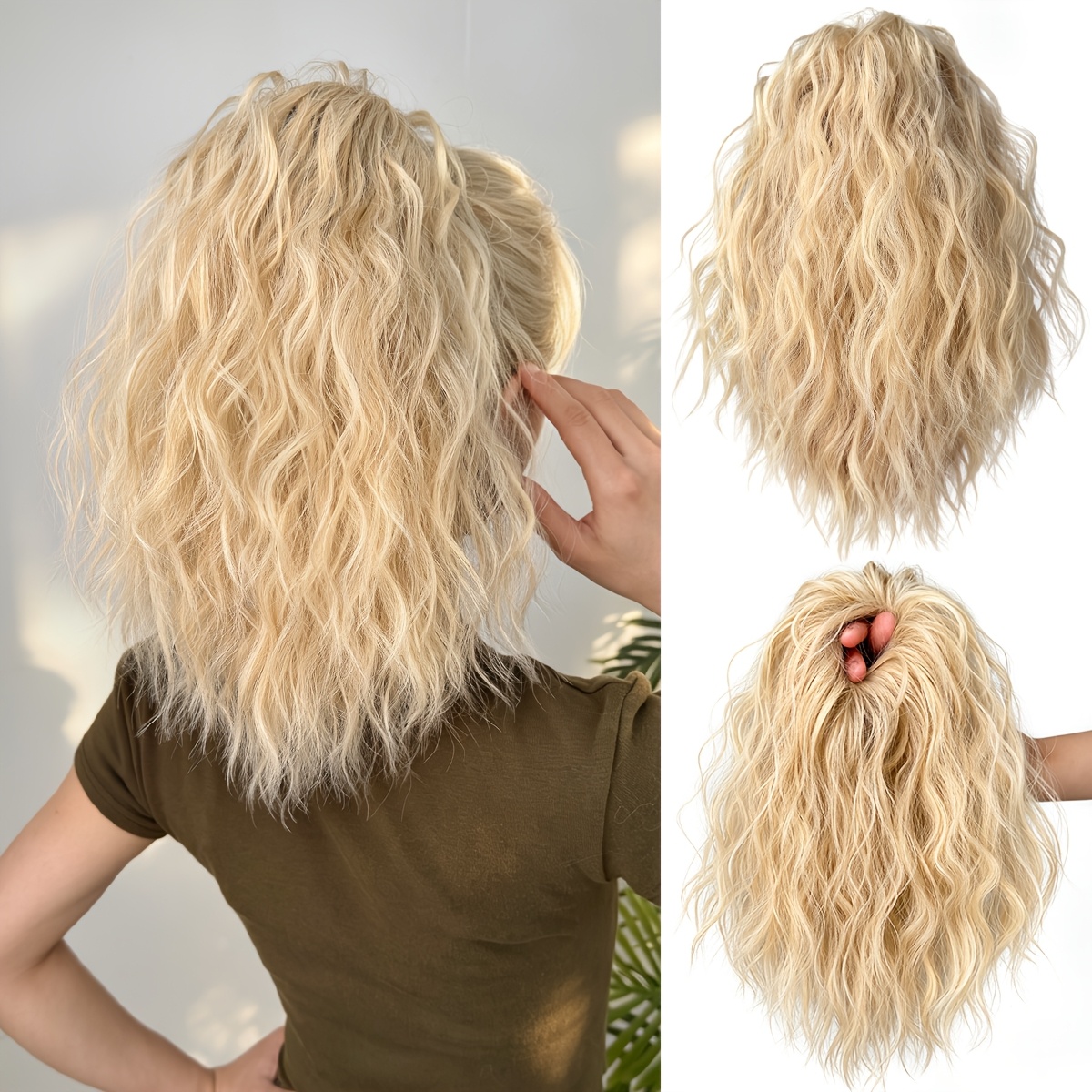 TEMU Elastic Hair Tie Ponytail Extension, Synthetic Messy Loose Wave Curly Fake Ponytail Hairpiece, Fluffy Ponytail For Women