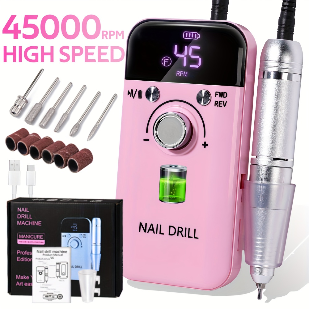 Portable Professional Electric Nail Drill Set, 45000 RPM