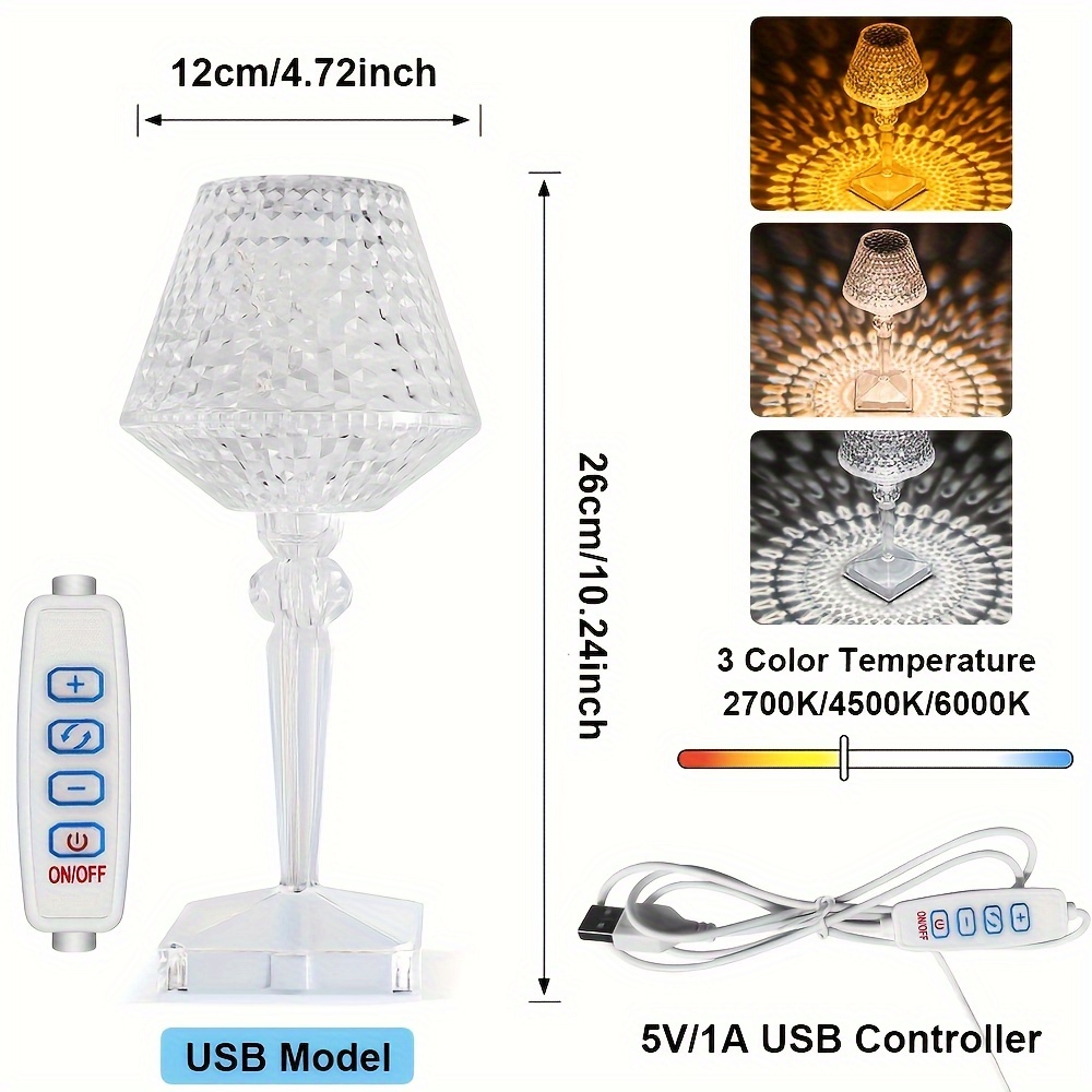 1pc led wine cup shape crystal table lamp 3 light color dimmable led bedside lamp night light usb power for bedroom decor desk lamp details 3