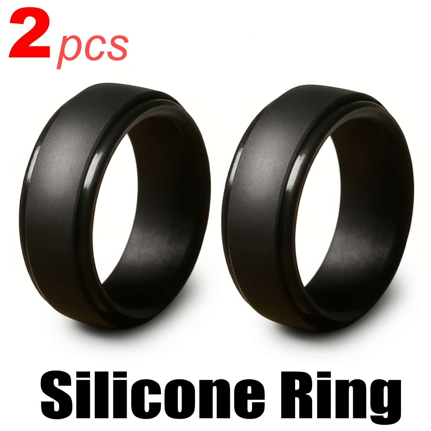 TEMU 2pcs Width 9mm Black Silicone Ring For Men Soft Comfortable Wedding Finger Ring Gym Sports Size 7-14