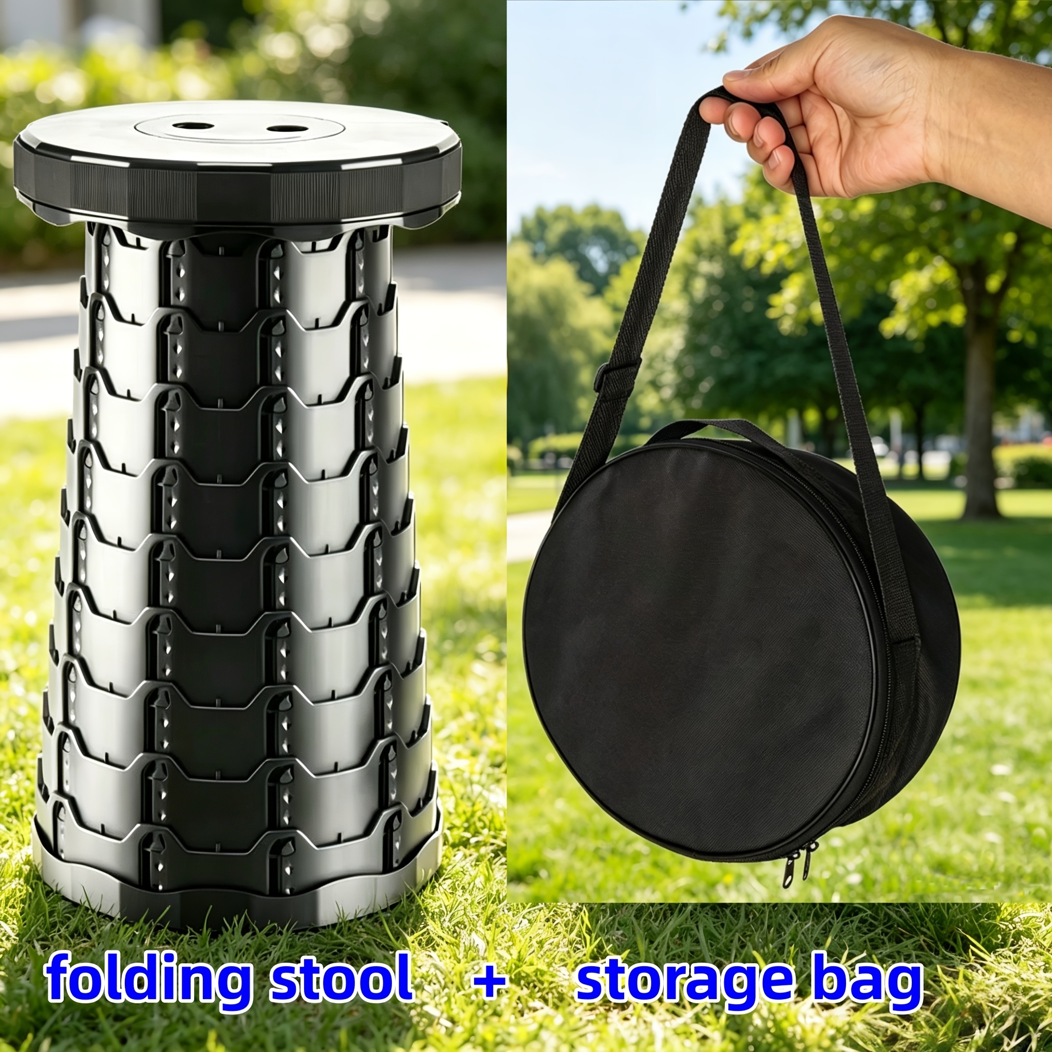 TEMU Upgraded Thickened Portable Folding Stool With Multi-functional Storage Bag, 2pcs Set, Suitable For Fishing, Hiking, Barbecues, Parties, And