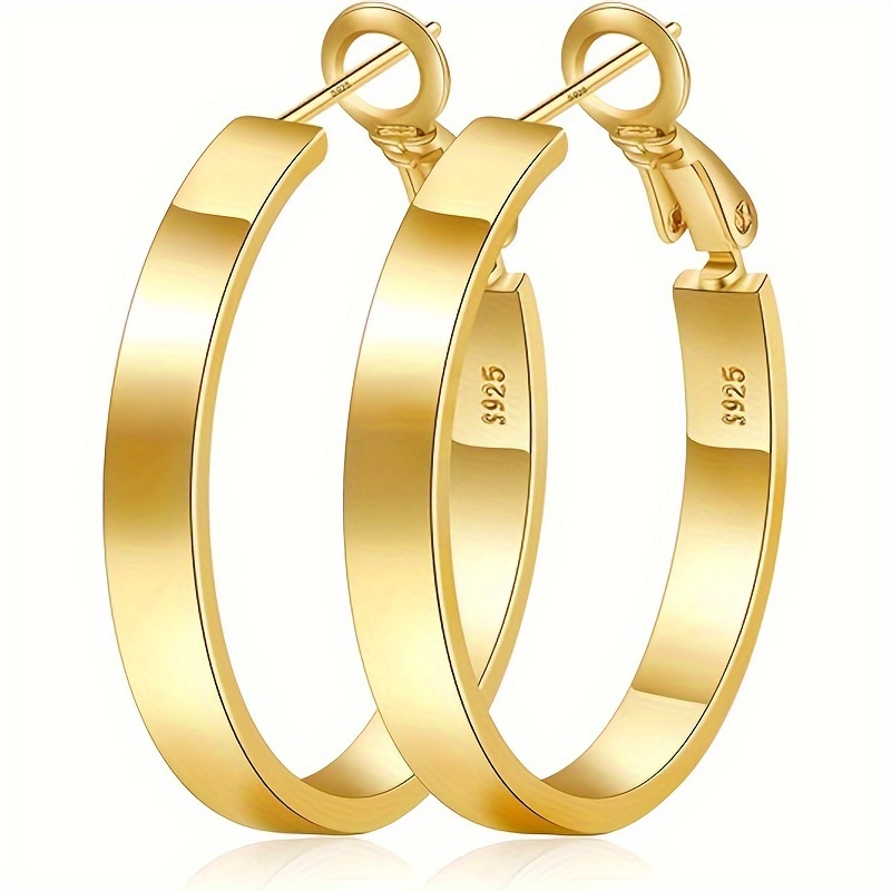 

Elegant 14k Gold-plated Sterling Silver Large Hoop Earrings For Women - Hypoallergenic & Lightweight, 4mm Wide, In 40/50/60mm Sizes - Ideal For & Gifting, Silvery, 925, Elegant Style, , Holiday Theme