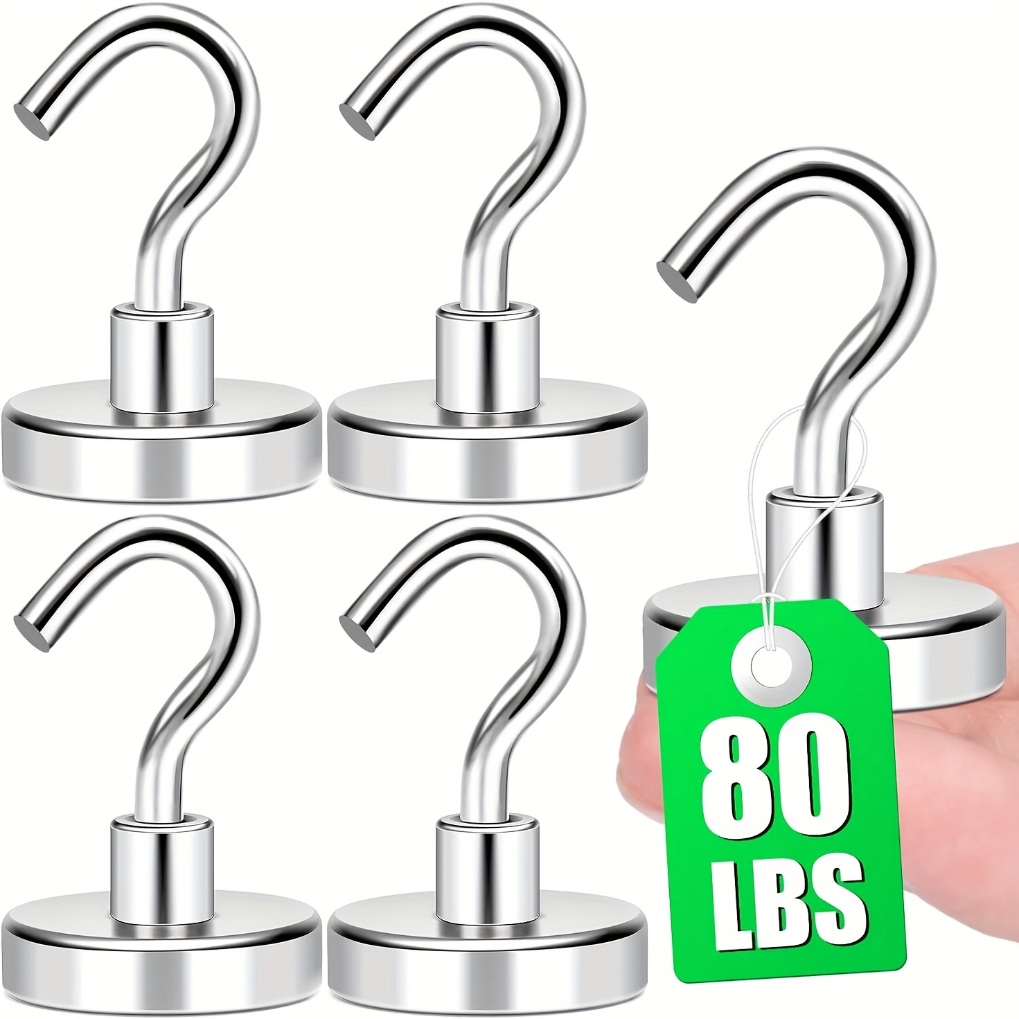 

5-pack Heavy Duty Magnetic Hooks, 80 Lbs Strong Metal Ceiling Mount Hooks With Polished Finish - Foldable, Adjustable, Easy To Install For Cruise Ship, Refrigerator, Bbq Grill Hanging Items