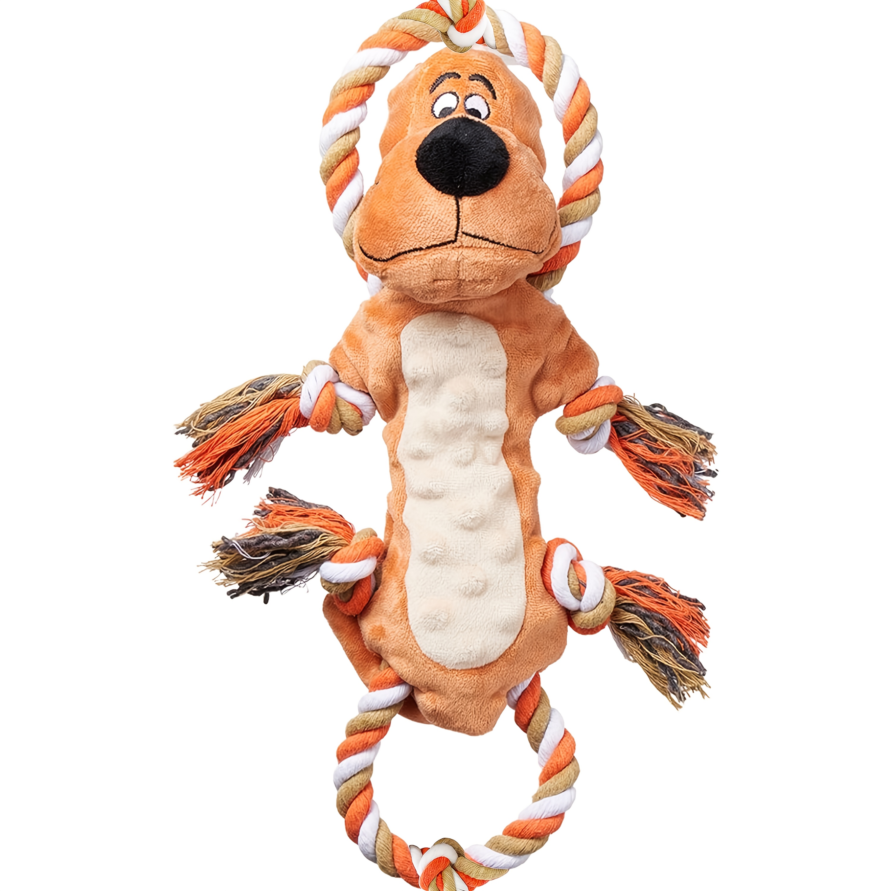 TEMU Dog-shaped Knot Toy-squeaky Toys For Small Medium Large Dogs, Durable Plush Chew Toy, Interactive Fabric Dog Toy