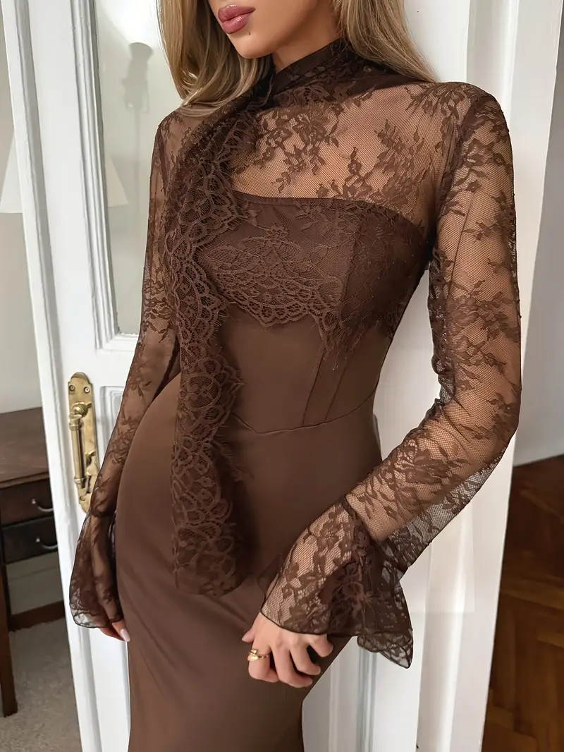 spaghetti strap long sleeve dress Elena Spaghetti Strap Maxi Dress With Cape Blouse, Burgundy M