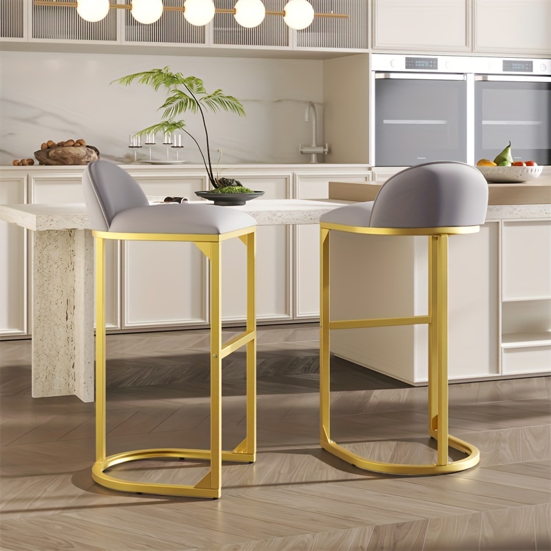 

2-piece Set Of 30 Inch Counter Height Bar Stools With Backrests | Gold Metal Frame With , Velvet Cushioned Kitchen Island Counter Stools