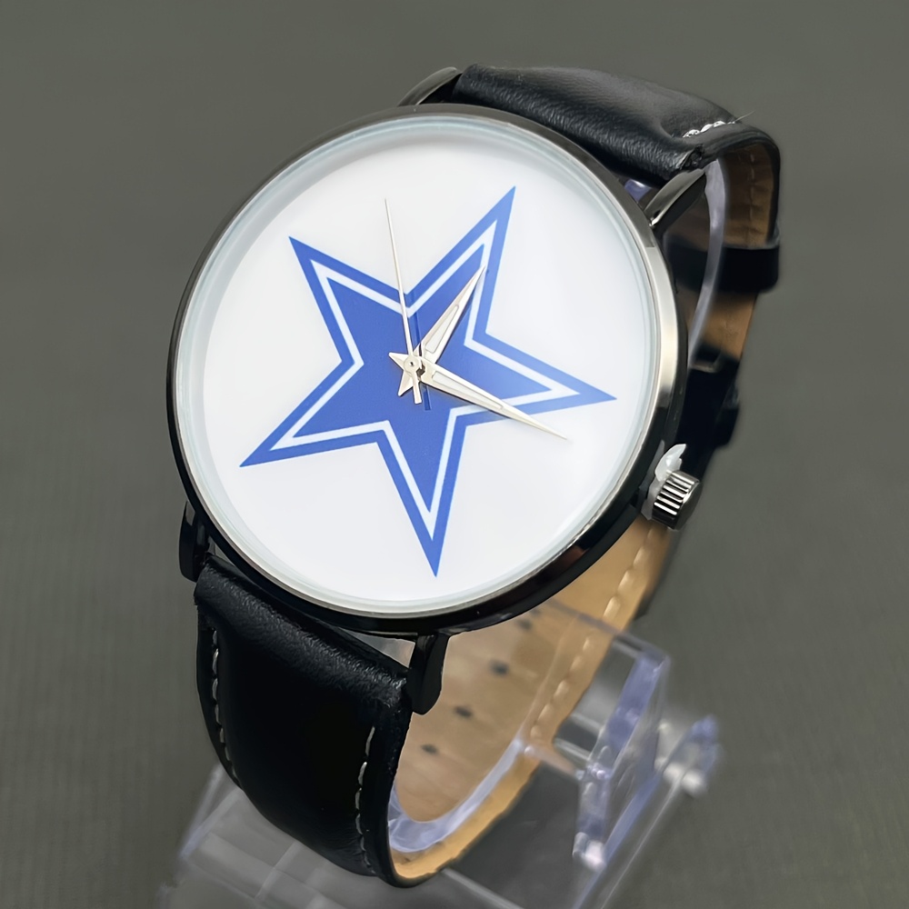 TEMU Sleek Men's , Stylish Five-pointed Star Tribute Watch, Innovative Quartz Wristwatch Featuring A Faux Leather Band, Suitable For All Genders,