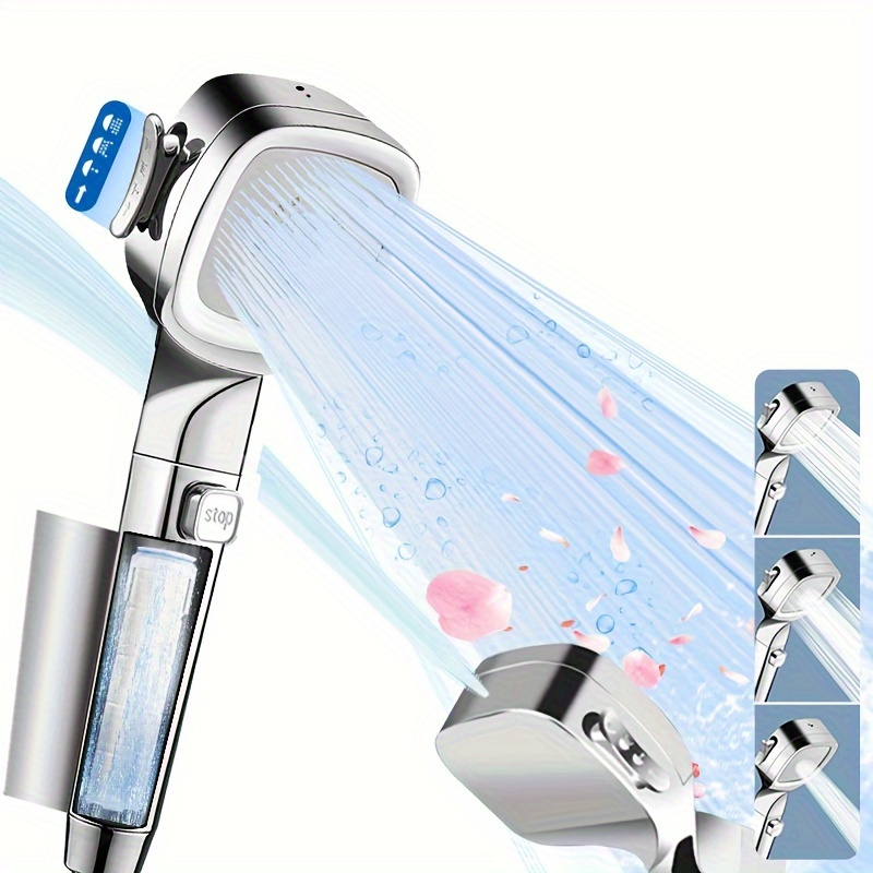 

1pc High Pressure Shower Head, Multiple Modes Design, Added Silicone Massage Design, Shower Head With Filter, Shower Head With On/off Switch, Suitable For Pet Bathing (shower Head Only)