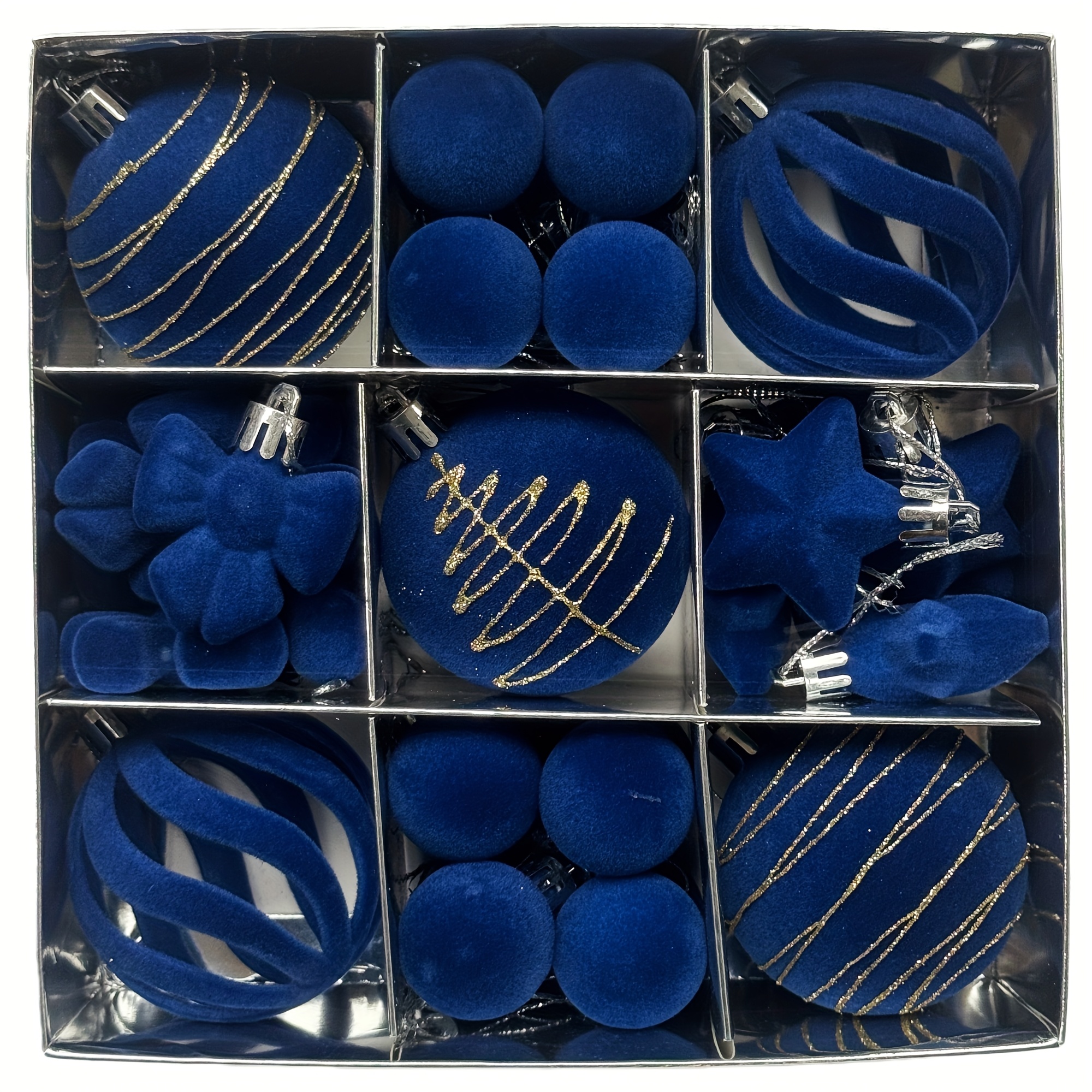 TEMU 35pcs/box New Flocked Hollow-out Christmas Ornaments, Thickened Shatterproof Christmas Tree Hanging Balls, New Year Party Christmas Decoration