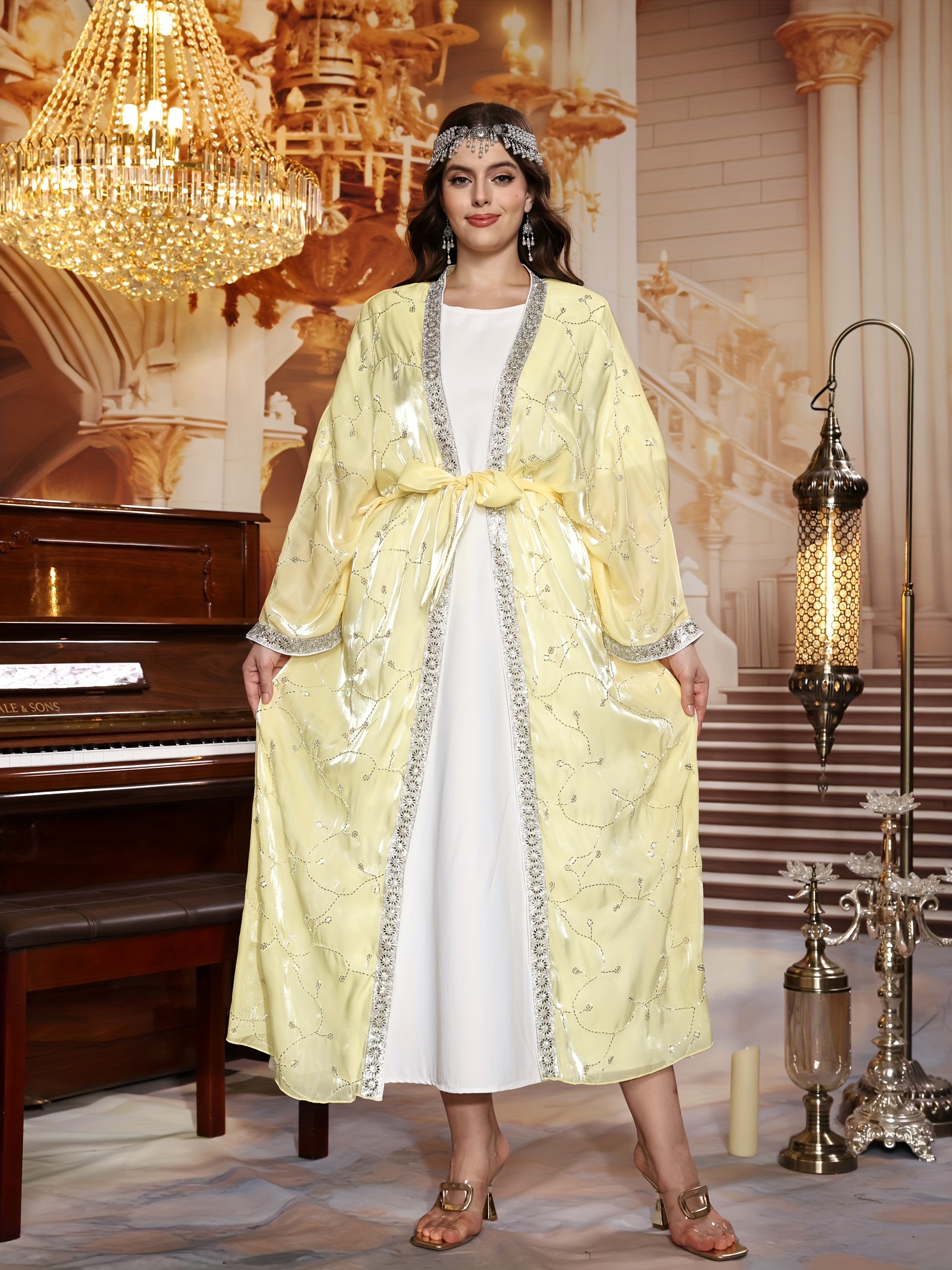 sachin and babi light blue dress Zuhair Murad White Cady Embroidered Kaftan Gown