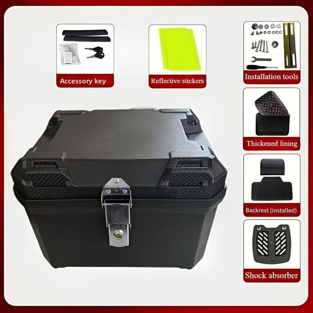 TEMU 1 Set Of Motorcycle Luggage Box, Large Capacity 45l Storage For 2 Helmets, With Base Plate And Backrest, Summer Travel Camping Gear, Rain Gear,