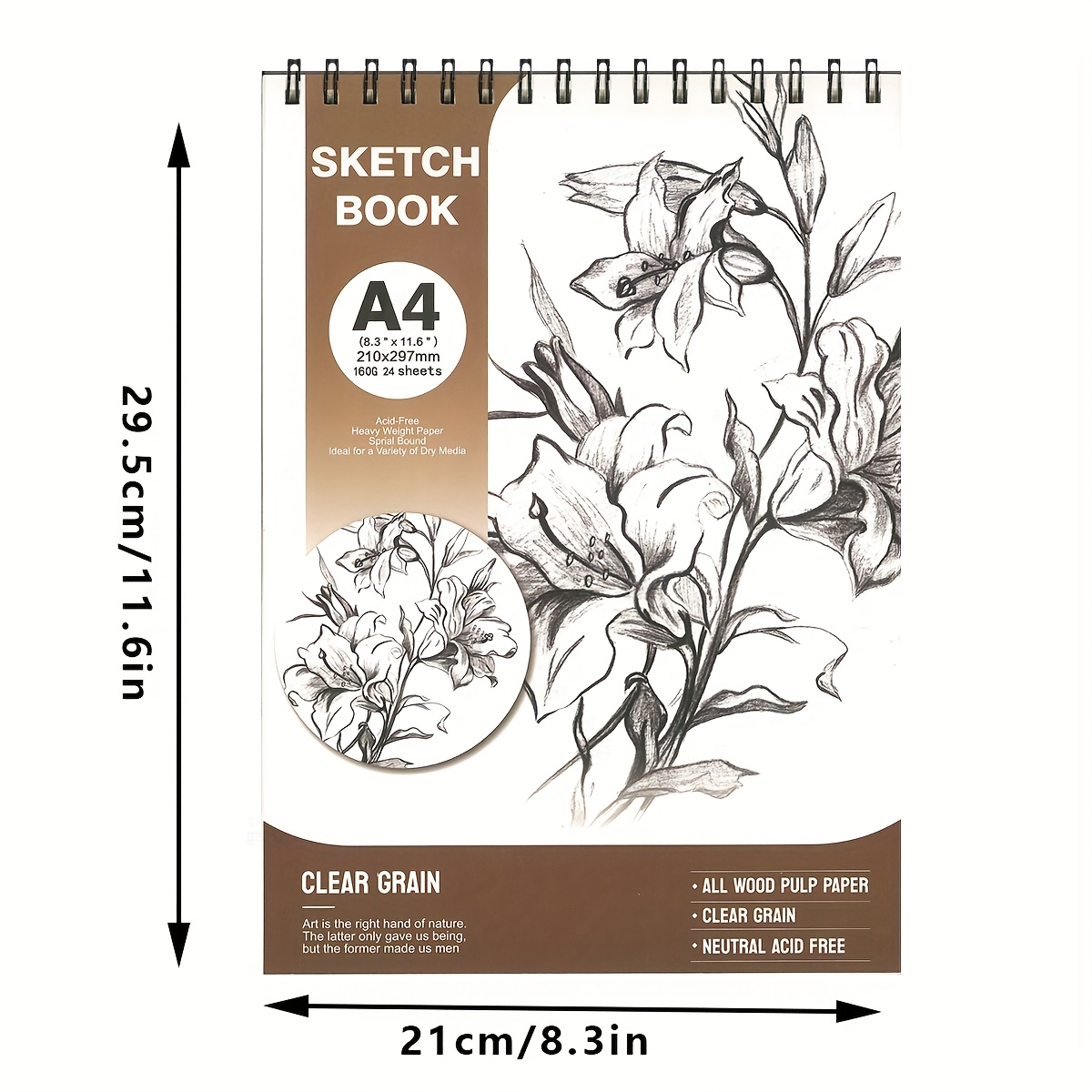 TEMU Large-size Spiral-bound Sketchbook - A4 Size, High-quality Thick Cover, Thick Paper Pages, Suitable For Painting And Sketching, Ideal For All