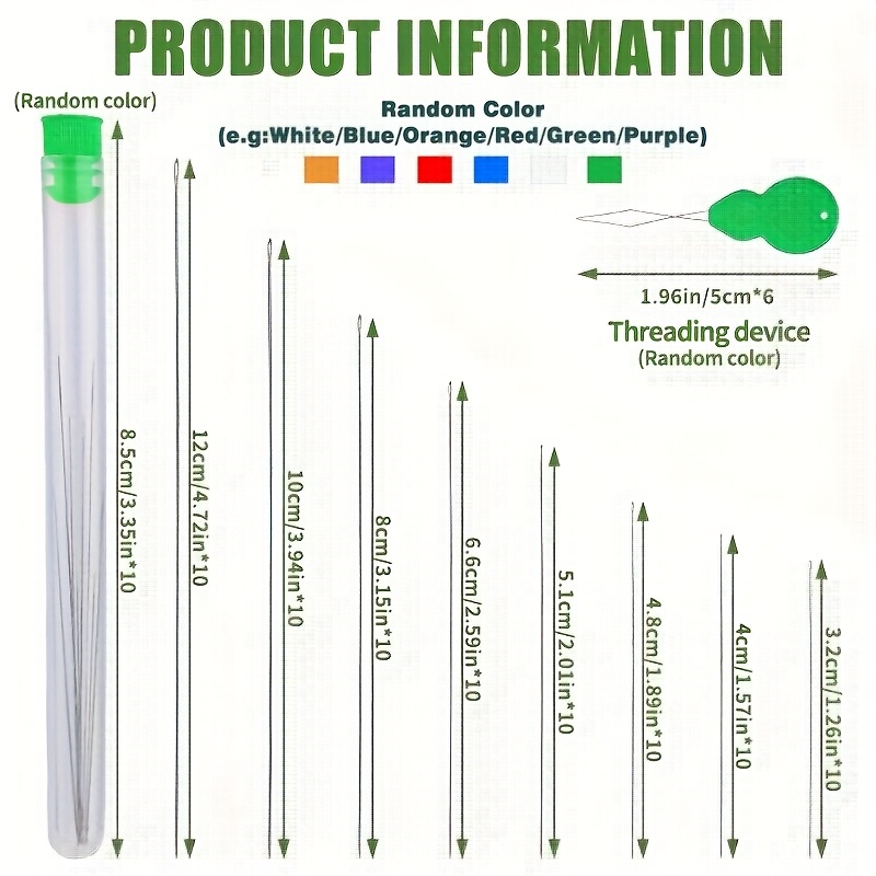 TEMU Set Of Beading Needles In 8 Different Sizes, Featuring Long Straight Needles For Embroidery And Seed Beads, Assorted Colors Including Size 11